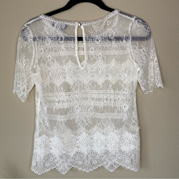 Theory White Lace Sheer Blouse Short Sleeve Top - Picture 2 of 5